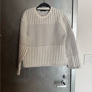 Zara Cream and Gray Chunky Knit Crewneck Sweater